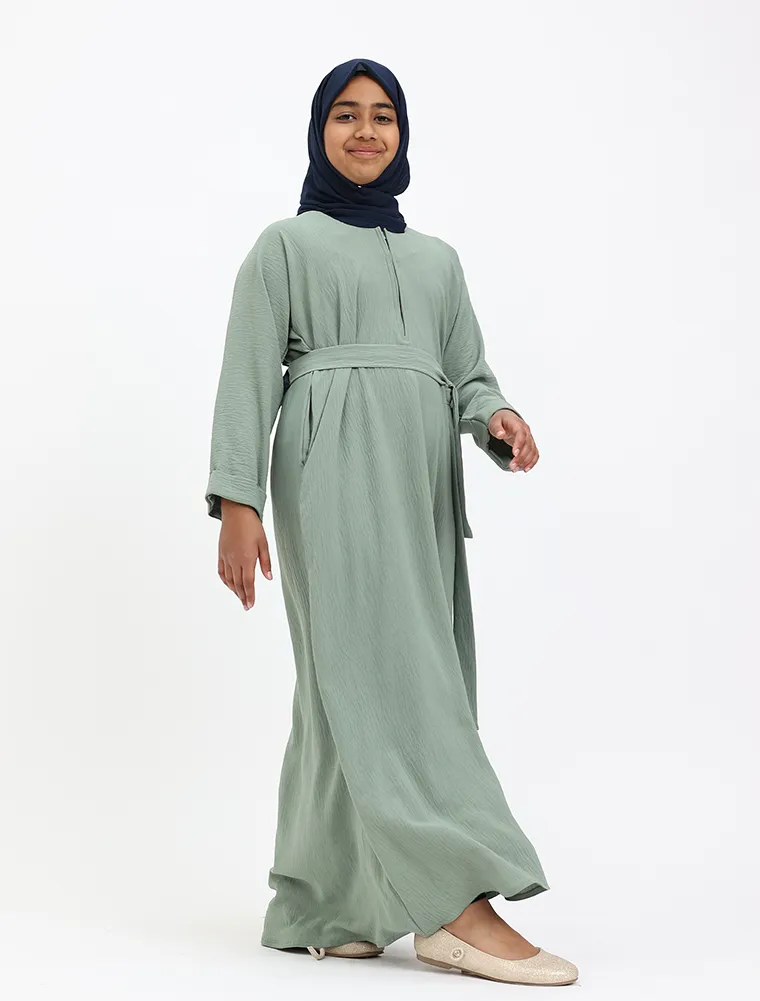 Mint Linen Feel Basic Girls Abaya